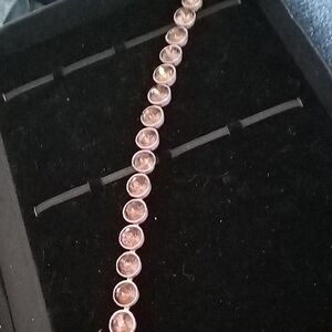 Delicate Rose Gold Tennis Bracelet with Pink Crystals